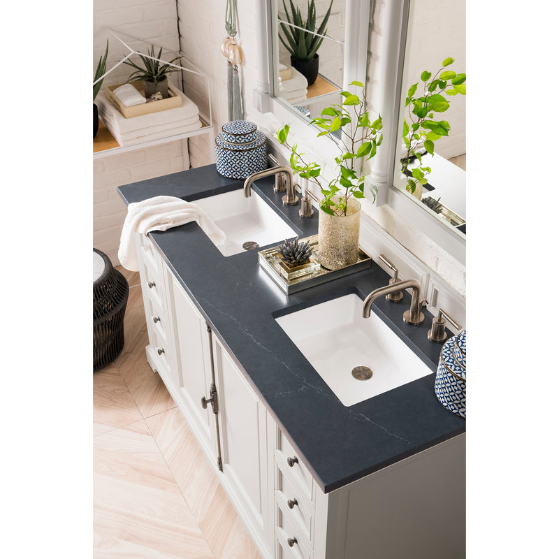 James Martin Providence 60" Double Vanity Cabinet Bright White with 3 cm Charcoal Soapstone Quartz Top 238-105-V60D-BW-3CSP