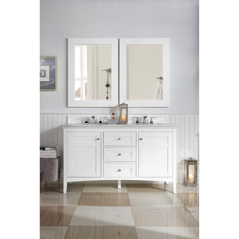 James Martin Palisades 60" Double Vanity Bright White with 3 cm Arctic Fall Solid Surface Top 527-V60D-BW-3AF