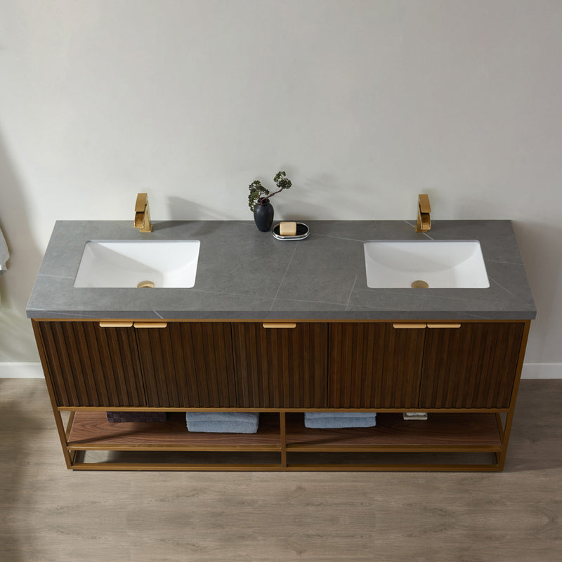 Vinnova Design Donostia 72" Vanity with Grey Composite Armani limestone board stone countertop