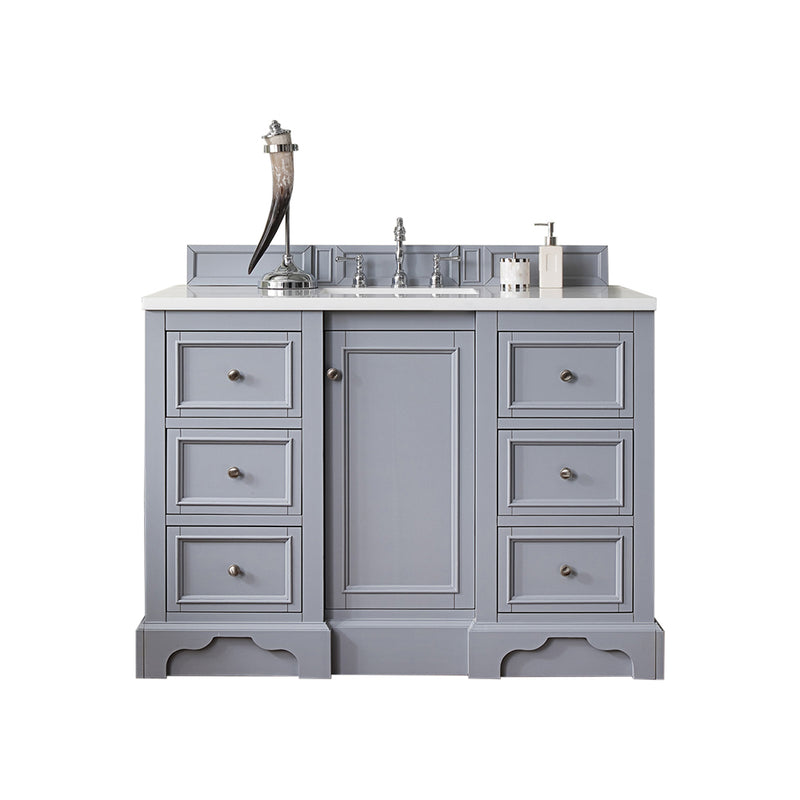 James Martin De Soto 48" Single Vanity Silver Gray with 3 cm Classic White Quartz Top 825-V48-SL-3CLW