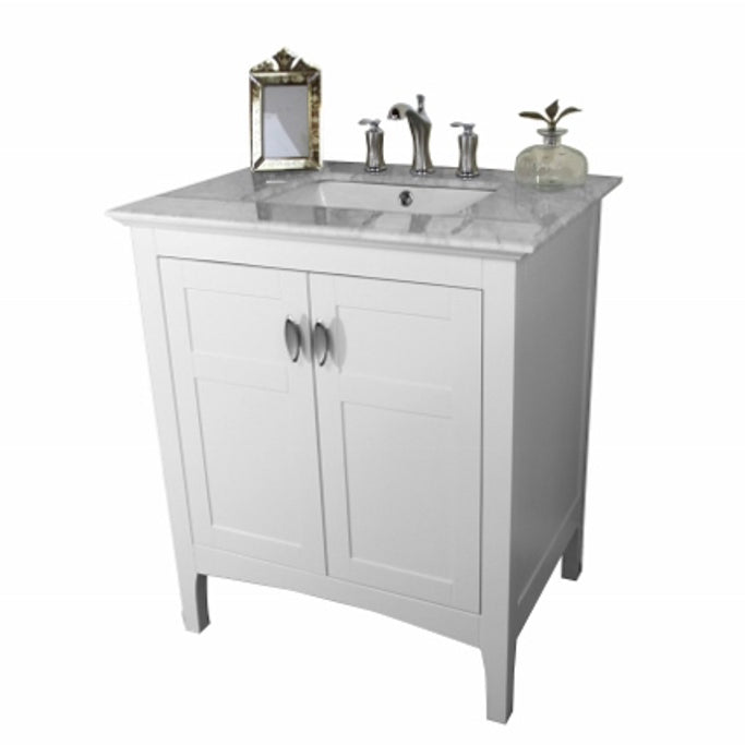 Bellaterra 30" Single Sink Vanity" White With Marble Top" White 7613-WH-WH
