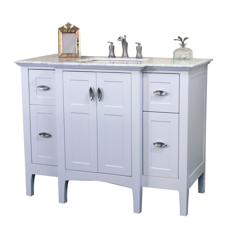 Bellaterra 45" Single Sink Vanity" White With Marble Top" White 7614-WH-WH