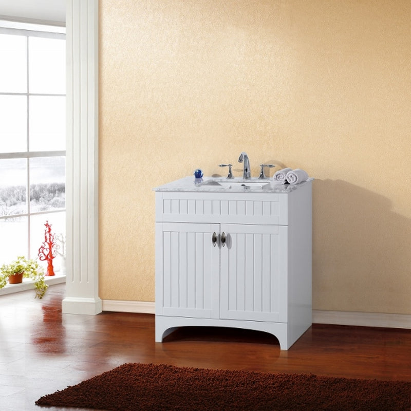Bellaterra 32" Single Sink Vanity" White With Marble Top" White 7615-WH-WH
