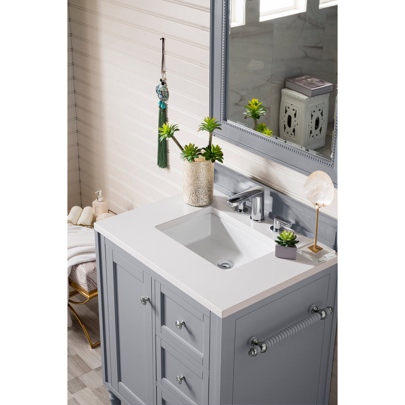 James Martin Copper Cove Encore 30" Single Vanity Silver Gray with 3 cm Classic White Quartz Top 301-V30-SL-3CLW