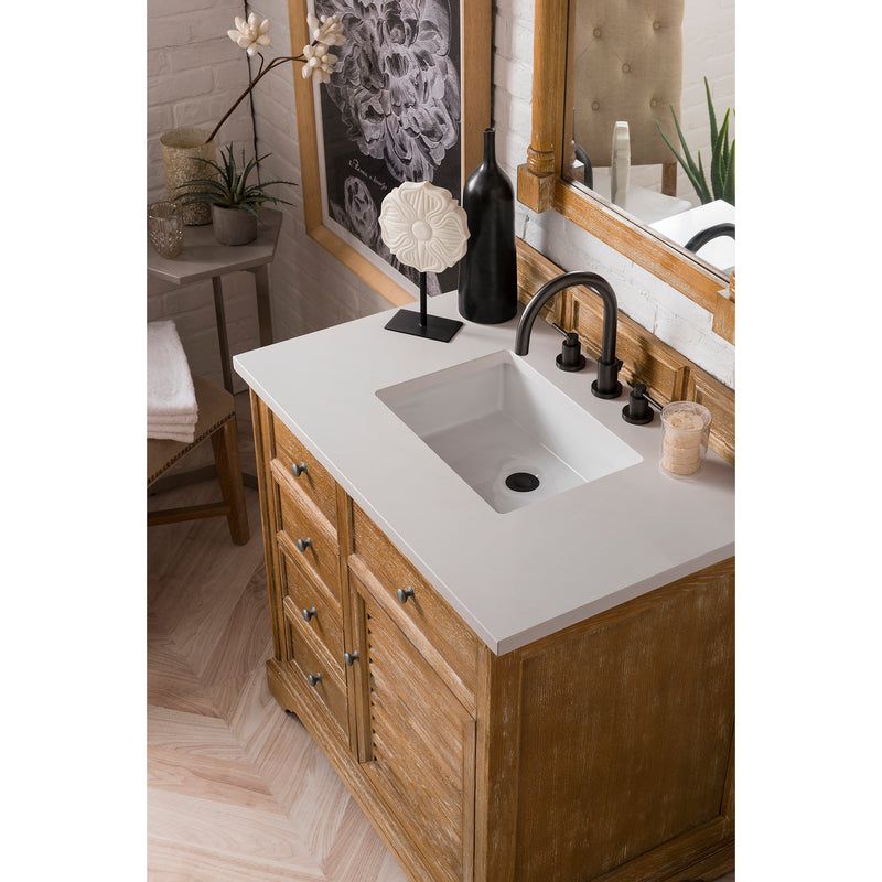 James Martin Savannah 36" Single Vanity Cabinet Driftwood with 3 cm Classic White Quartz Top 238-104-5511-3CLW