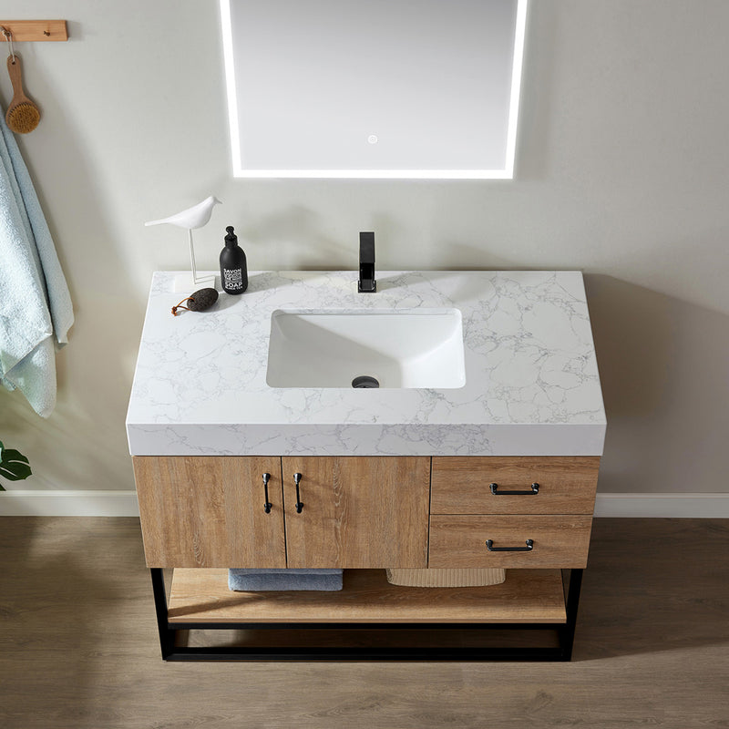 Vinnova Design Alistair 42B" Single Vanity with White Grain Stone Countertop