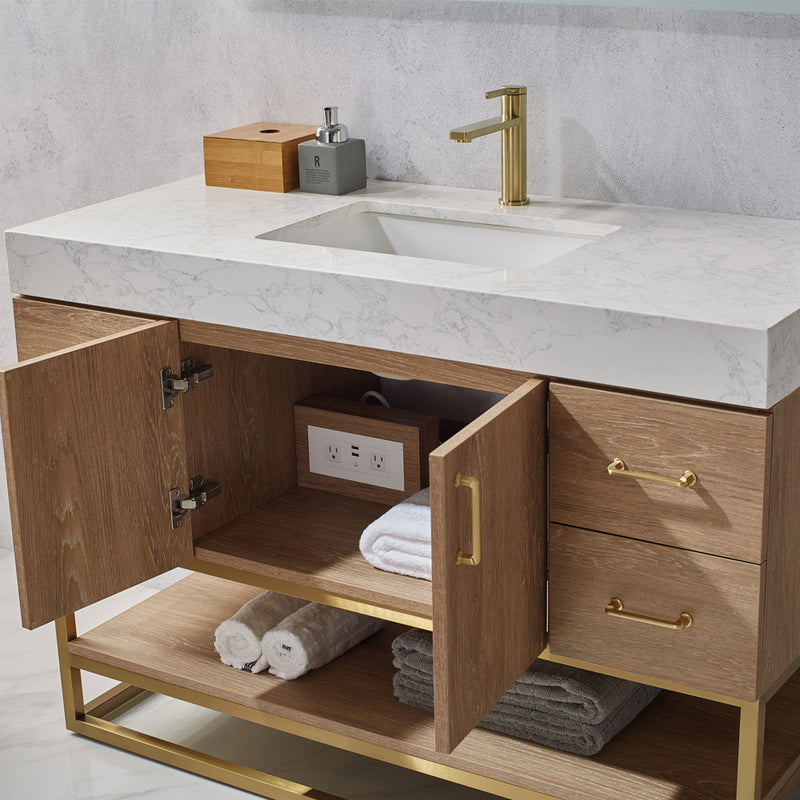 Alistair 48" Single Vanity Oak with White Grain Stone Countertop