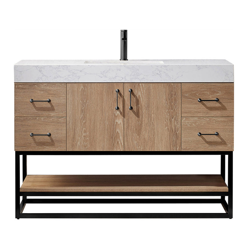 Alistair 48B" Single Vanity Oak with White Grain Stone Countertop