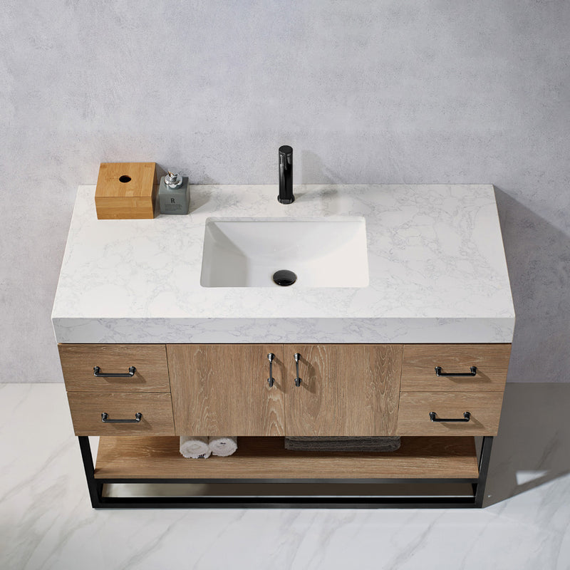 Alistair 48B" Single Vanity Oak with White Grain Stone Countertop