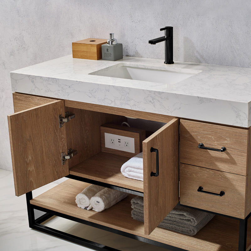 Alistair 48B" Single Vanity Oak with White Grain Stone Countertop