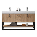 Alistair 60B" Double Vanity Oak with White Grain Stone Countertop