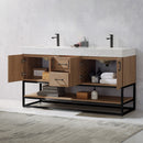 Alistair 60B" Double Vanity Oak with White Grain Stone Countertop