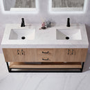 Alistair 60B" Double Vanity Oak with White Grain Stone Countertop