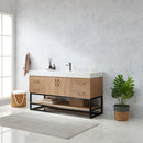 Alistair 60BS" Single Sink Bath Vanity Oak with White Grain Stone Countertop