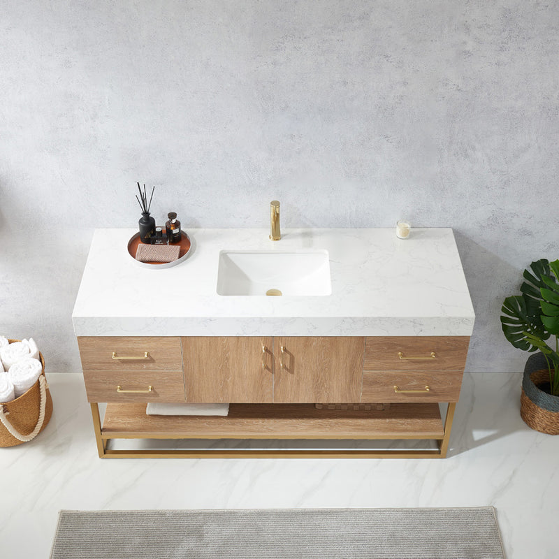 Alistair 60" Single Sink Bath Vanity Oak with White Grain Stone Countertop