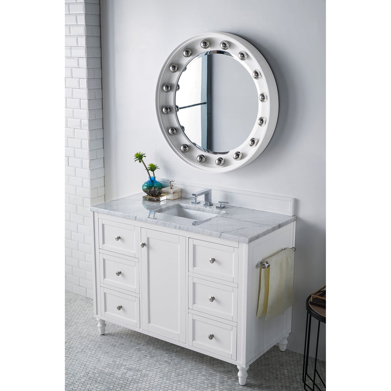 James Martin Copper Cove Encore 48" Single Vanity Bright White with 3 cm Carrara Marble Top 301-V48-BW-3CAR