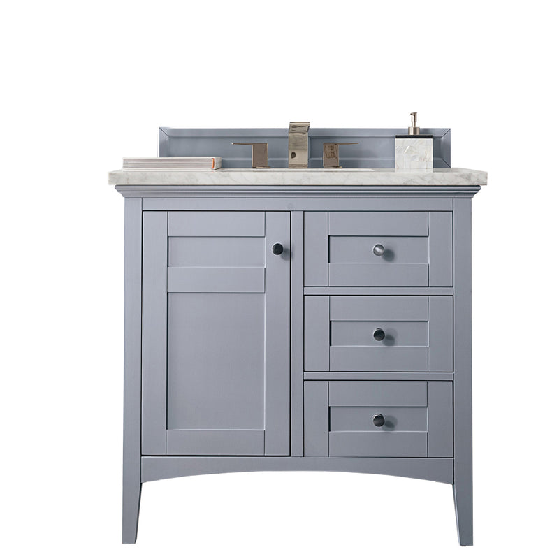 James Martin Palisades 36" Single Vanity Silver Gray with 3 cm Eternal Jasmine Pearl Quartz Top 527-V36-SL-3EJP