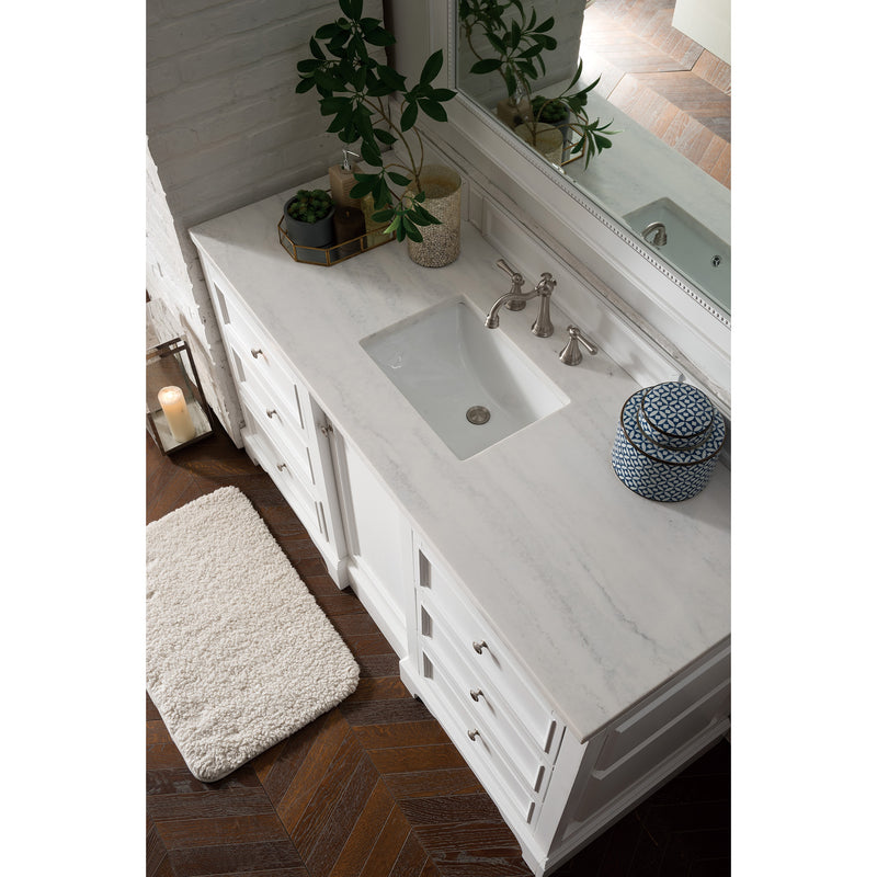 James Martin De Soto 60" Single Vanity Bright White with 3 cm Arctic Fall Solid Surface Top 825-V60S-BW-3AF