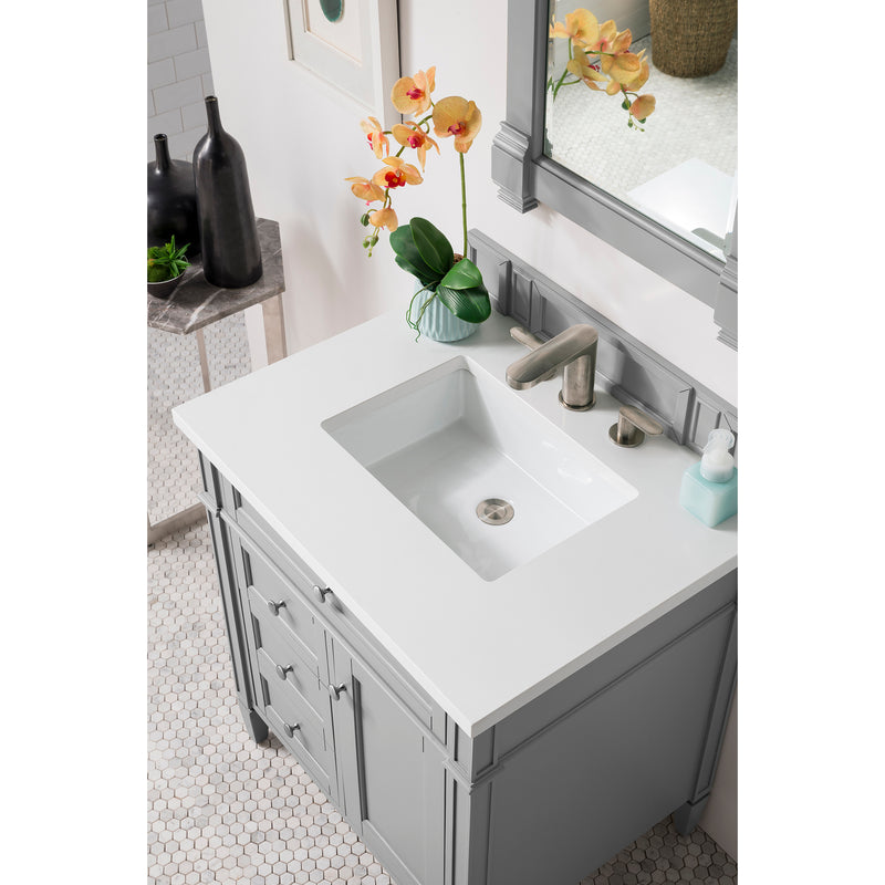 James Martin Brittany 30" Single Vanity Urban Gray with 3 cm Classic White Quartz Top 650-V30-UGR-3CLW