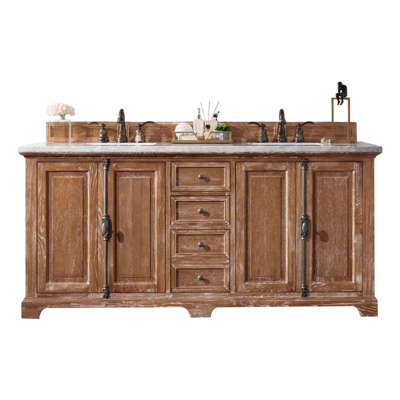 James Martin Providence 72" Driftwood Double Vanity with 3 cm Arctic Fall Solid Surface Top 238-105-5711-3AF