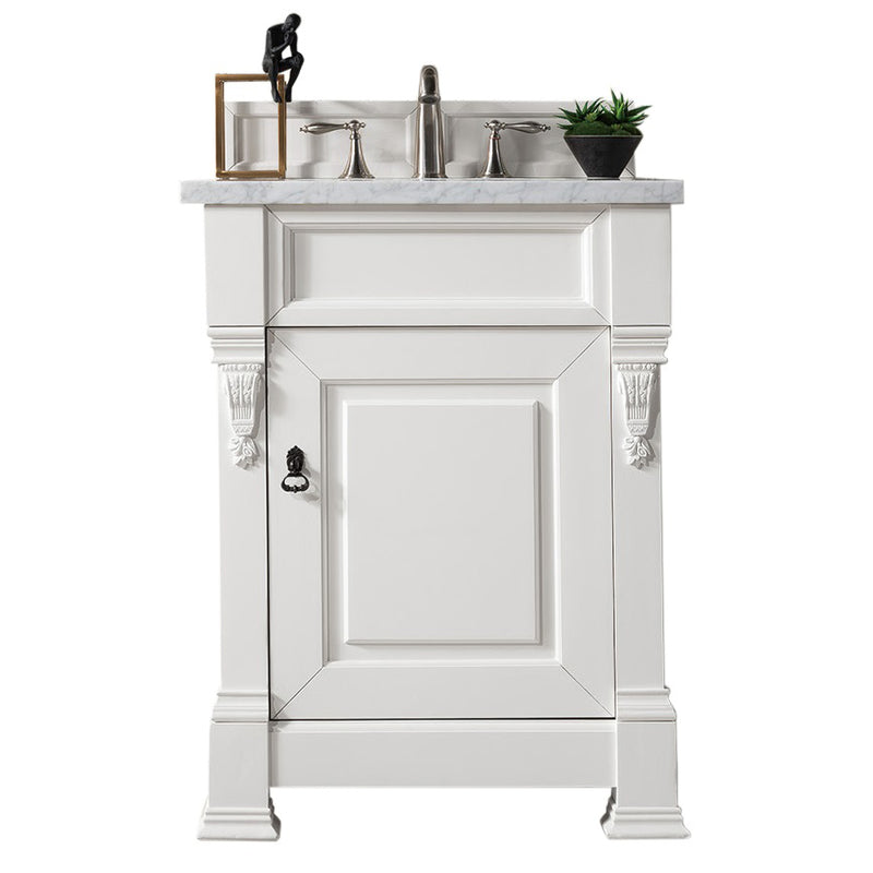 James Martin Brookfield 26" Bright White Single Vanity with 3 cm Arctic Fall Solid Surface Top 147-V26-BW-3AF