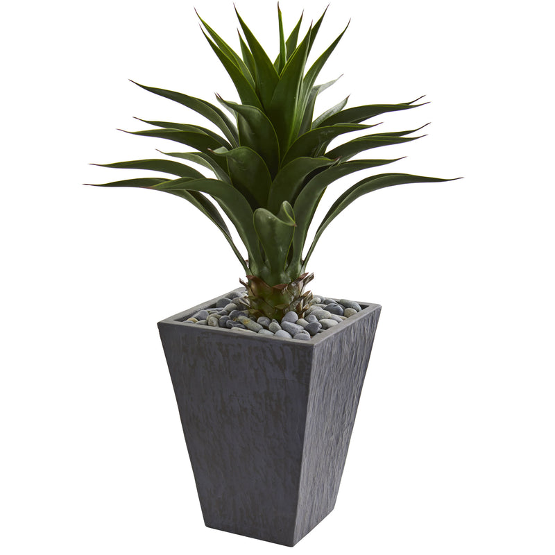 Nearly Natural Natural Looking Agave Artificial Plant In Slate Finished Planter