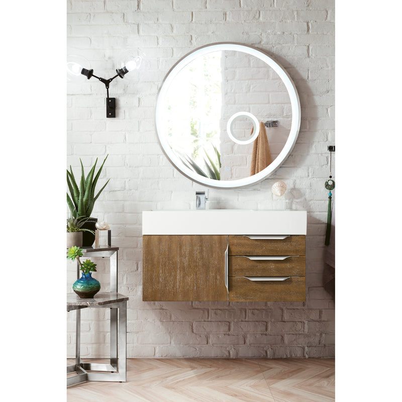 James Martin Mercer Island 36" Single Vanity Latte Oak with Glossy White Composite Top 389-V36-LTO-A-GW