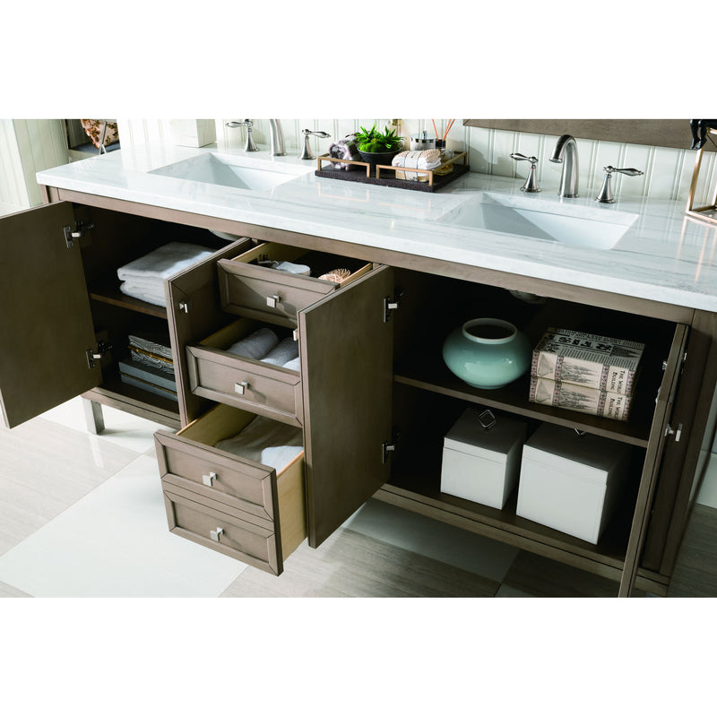 James Martin Chicago 72" Whitewashed Walnut Double Vanity with 3 cm Arctic Fall Solid Surface Top 305-V72-WWW-3AF