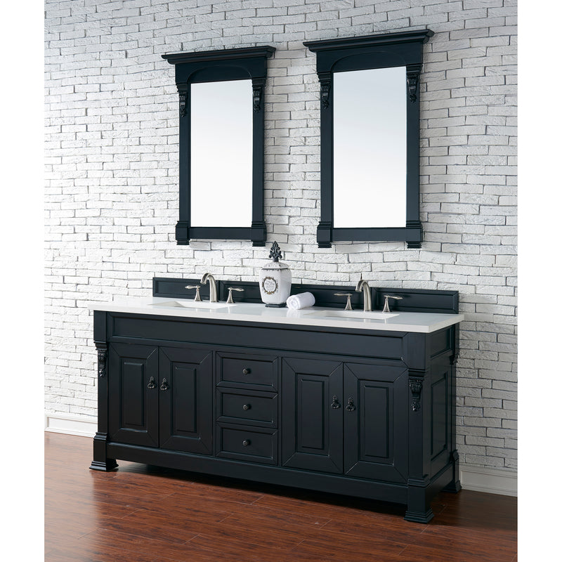 James Martin Brookfield 72" Antique Black Double Vanity with 3 cm Classic White Quartz Top 147-114-5731-3CLW