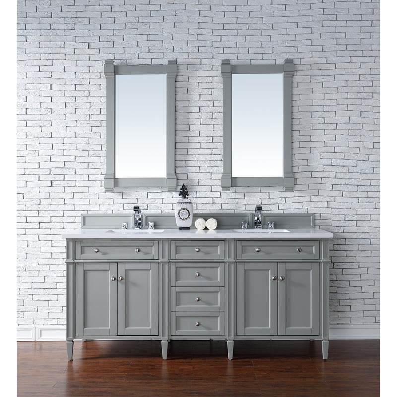 James Martin Brittany 72" Urban Gray Double Vanity with 3 cm Classic White Quartz Top 650-V72-UGR-3CLW