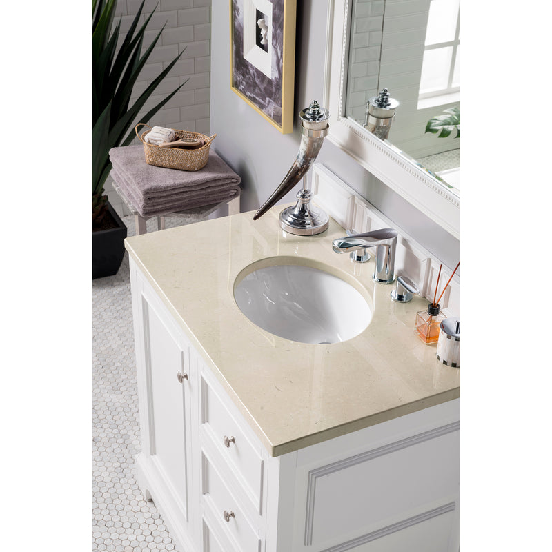 James Martin De Soto 36" Single Vanity Bright White with 3 cm Galala Beige Top 825-V36-BW-3OGLB