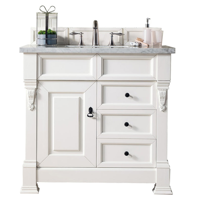 James Martin Brookfield 36" Bright White Single Vanity with 3 cm Carrara Marble Top 147-V36-BW-3CAR