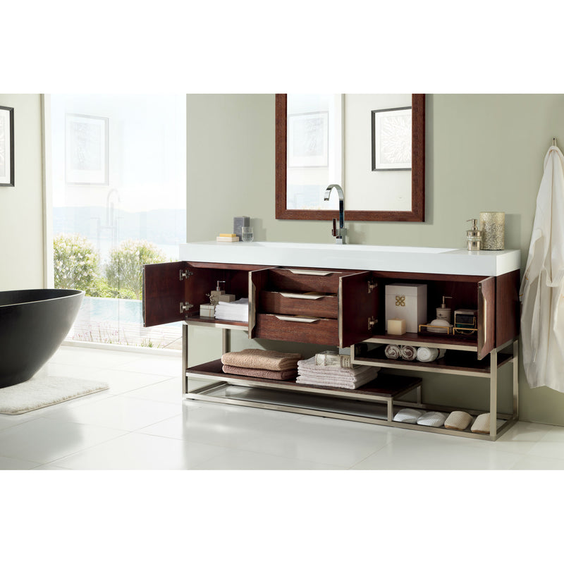 James Martin Columbia 72" Single Vanity Coffee Oak with Glossy White Composite Top 388-V72S-CFO-BN-GW