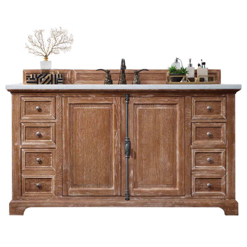 James Martin Providence 60" Single Vanity Cabinet Driftwood with 3 cm Eternal Jasmine Pearl Quartz Top 238-105-5311-3EJP