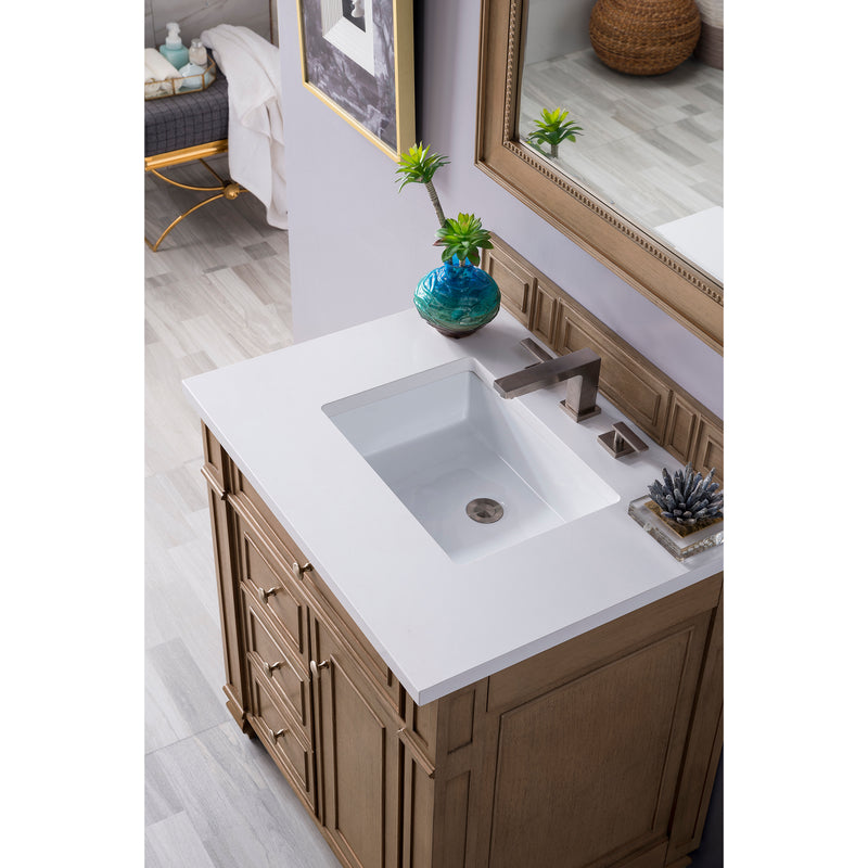 James Martin Bristol 30" Single Vanity Whitewashed Walnut with 3 cm Classic White Quartz Top 157-V30-WW-3CLW