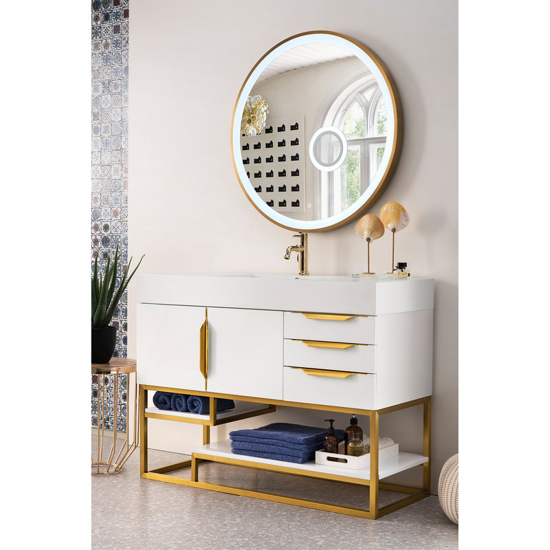 James Martin Columbia 48" Single Vanity Glossy White Radiant Gold with Glossy White Composite Top 388-V48-GW-RG-GW