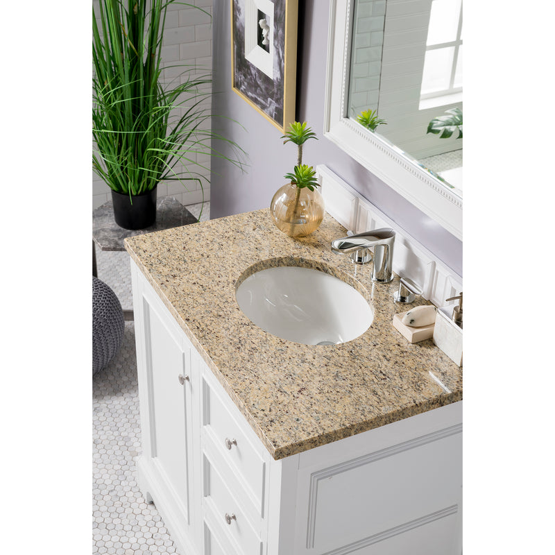 James Martin De Soto 36" Single Vanity Bright White with 3 cm Santa Cecilia Top 825-V36-BW-3ODSC