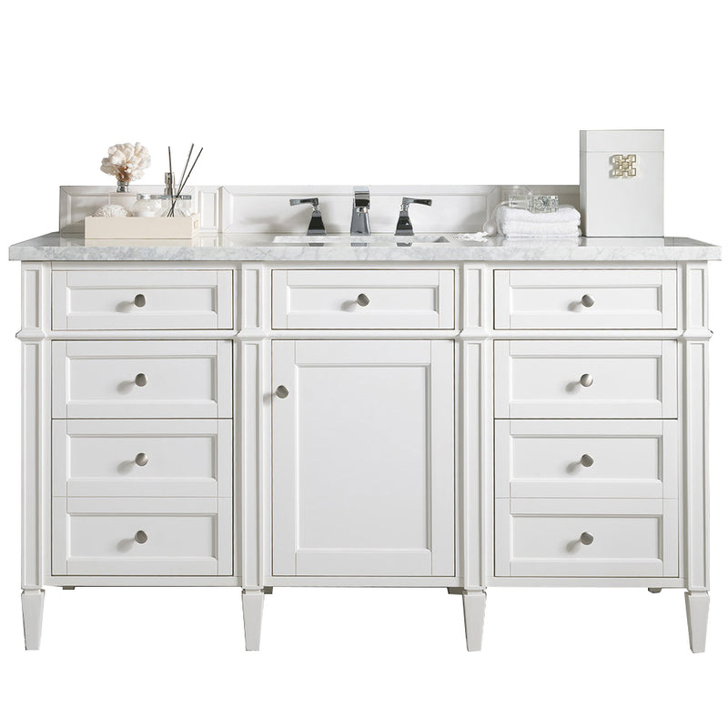 James Martin Brittany 60" Bright White Single Vanity with 3 cm Arctic Fall Solid Surface Top 650-V60S-BW-3AF