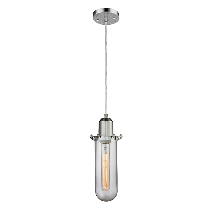 Centri Mini Pendant shown in the Polished Chrome finish with a Clear shade