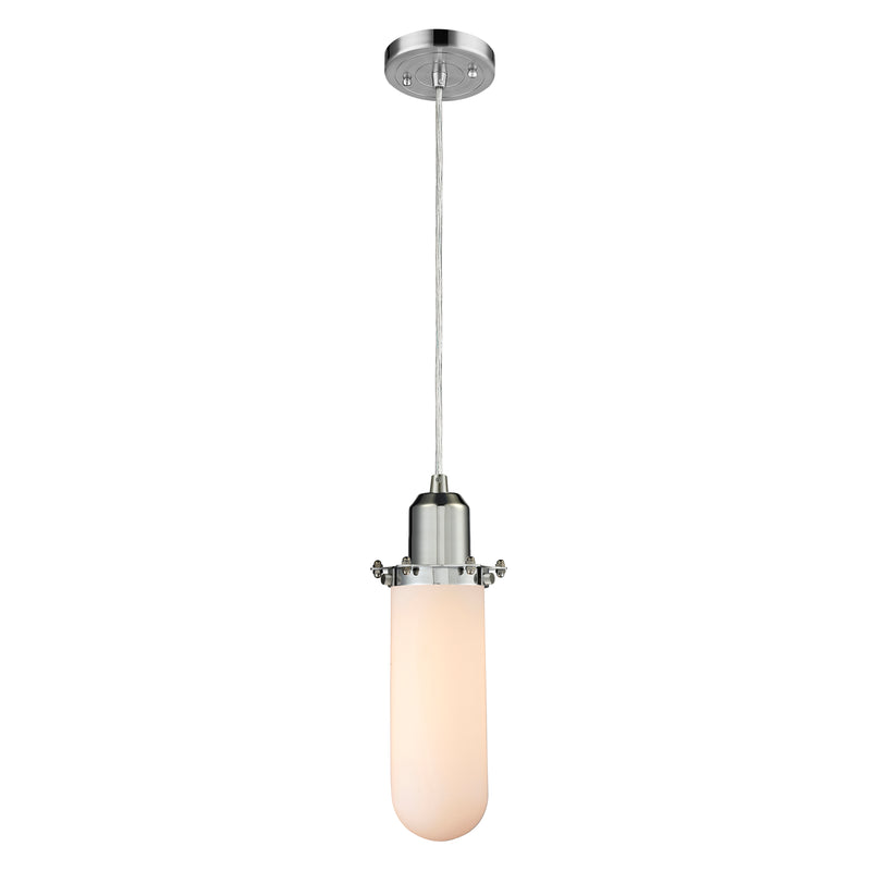 Centri Mini Pendant shown in the Polished Chrome finish with a Matte White shade