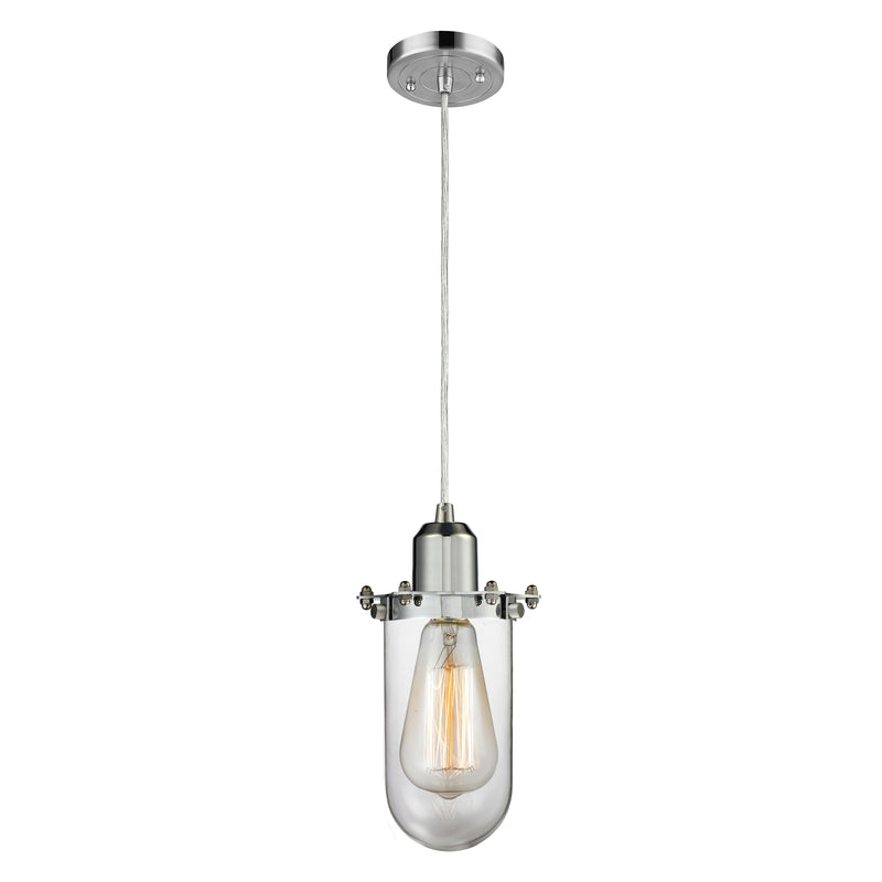 Centri Mini Pendant shown in the Polished Chrome finish with a Clear shade