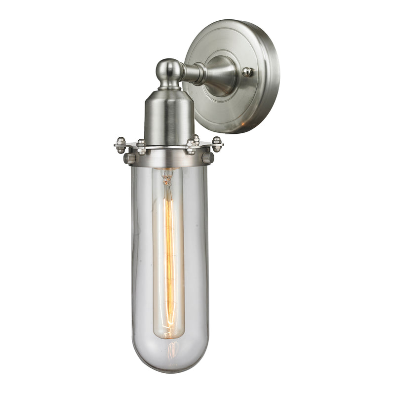 Centri Sconce shown in the Brushed Satin Nickel finish with a Clear shade