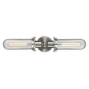 Centri Bath Vanity Light shown in the Brushed Satin Nickel finish with a Clear shade