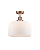 Bell Semi-Flush Mount shown in the Antique Copper finish with a Matte White shade