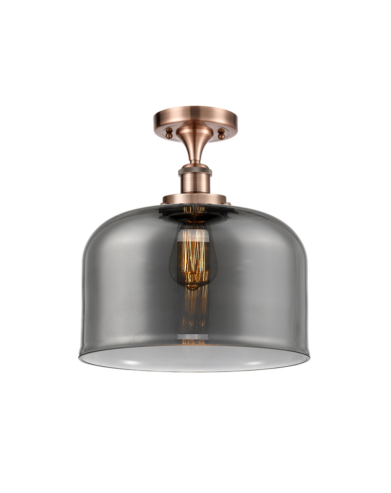 Bell Semi-Flush Mount shown in the Antique Copper finish with a Plated Smoke shade