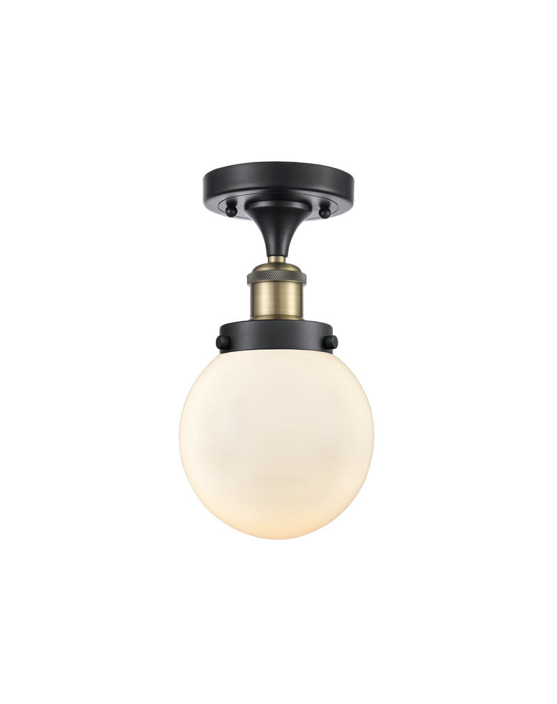 Beacon Semi-Flush Mount shown in the Black Antique Brass finish with a Matte White shade