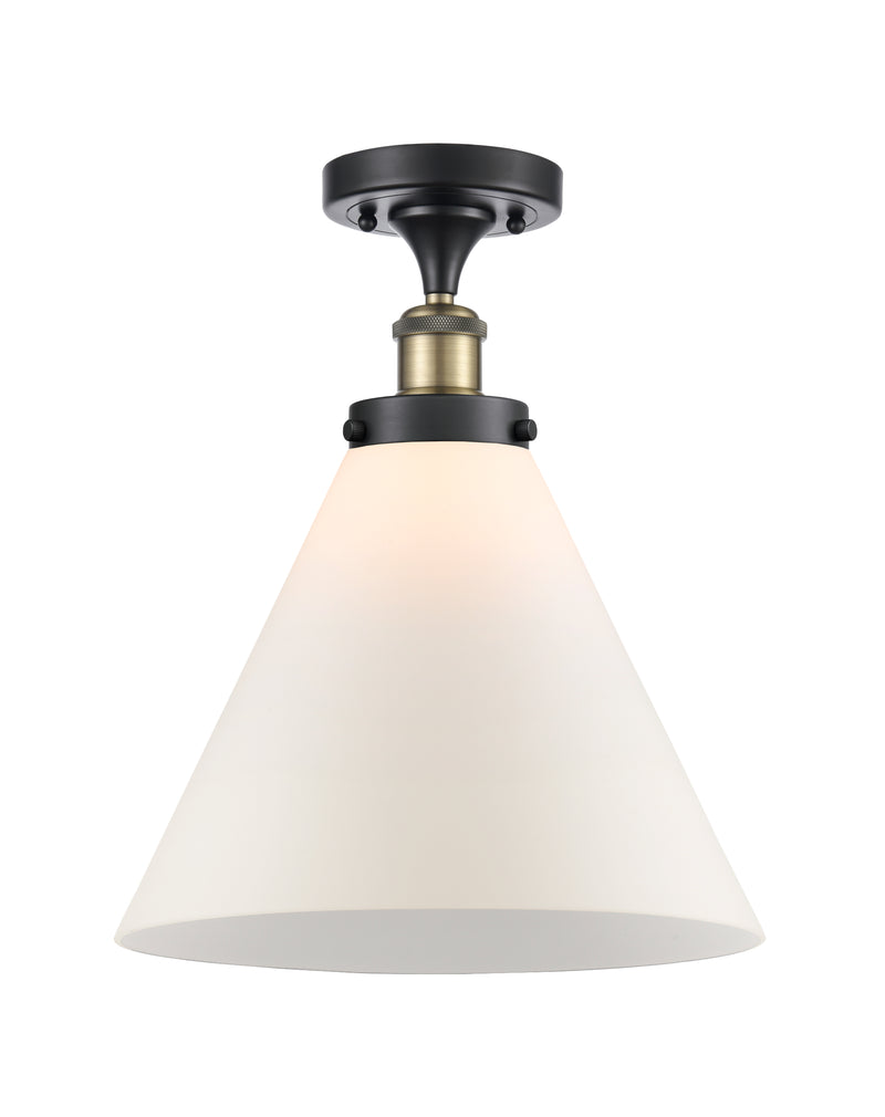 Cone Semi-Flush Mount shown in the Black Antique Brass finish with a Matte White shade