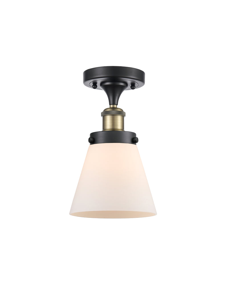 Cone Semi-Flush Mount shown in the Black Antique Brass finish with a Matte White shade