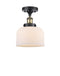 Bell Semi-Flush Mount shown in the Black Antique Brass finish with a Matte White shade