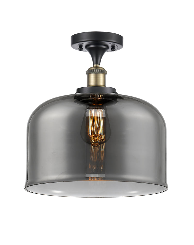 Bell Semi-Flush Mount shown in the Black Antique Brass finish with a Plated Smoke shade